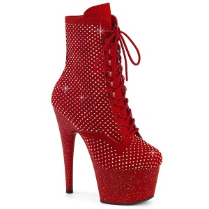 ADORE-1020RM 18 cm pleaser high heels ankle boots strass red