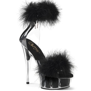 Black 15 cm DELIGHT-624F exotic pole dance high heel sandals with feathers