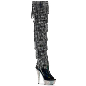 Black 15 cm pole dance exotic overknee boots rhinestone fringes