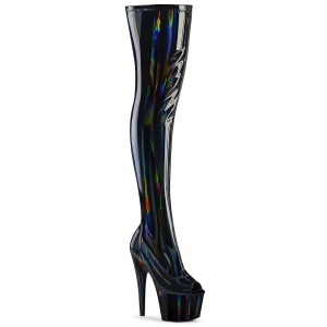 Black 18 cm ADORE-3011HWR Hologram overknee boots peep toe