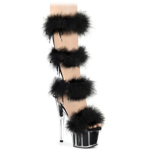 Black 18 cm ADORE-728F exotic pole dance high heel sandals with feathers