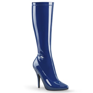 Blue varnished patent boots 13 cm SEDUCE-2000 pointed toe stiletto boots