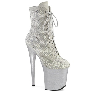 FLAMINGO-1020RM 20 cm pleaser high heels ankle boots strass silver