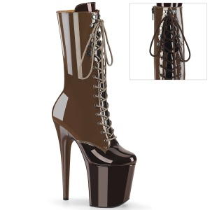 FLAMINGO-1054DC - 20 cm platform high heel boots patent coffee