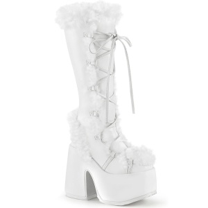 Faux fur trim goth 13 cm womens gothic chunky platform boots white