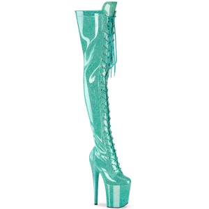 Glitter 20 cm FLAMINGO-3020GP Green thigh high boots with laces high heels