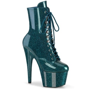 Green glitter 18 cm high heels ankle boots platform