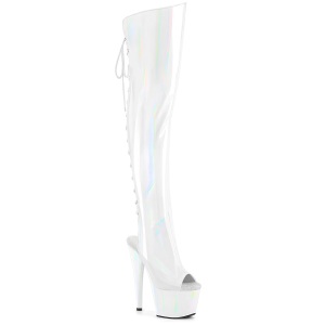 Hologram 18 cm ADORE-3019HWR white thigh high boots open toe with lace up