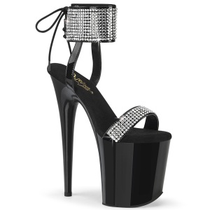 Patent rhinestone 20 cm FLAMINGO-870 pleaser high heels with ankle cuff