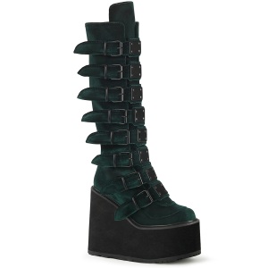 Wedge 14 cm S815 women boots platform with buckles green velvet