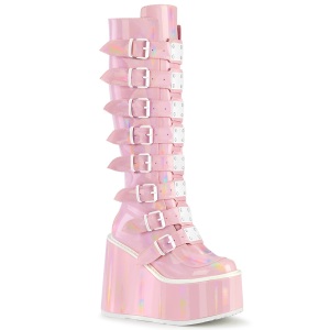 Wedge 14 cm S815 women boots platform with buckles rose hologram