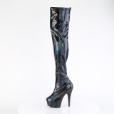 Black 15 cm DELIGHT-3000HWR Hologram exotic pole dance overknee boots