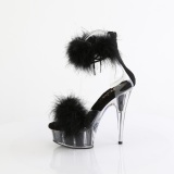 Black 15 cm DELIGHT-624F exotic pole dance high heel sandals with feathers