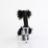 Black 15 cm DELIGHT-624F exotic pole dance high heel sandals with feathers