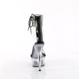 Black 15 cm DELIGHT-627RS transparent platform high heels with ankle straps