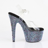 Black 18 cm BEJEWELED-708MS Pole dance high heels shoes rhinestones platform