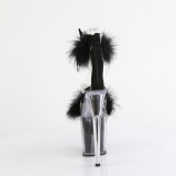 Black 20 cm FLAMINGO-824F exotic pole dance high heel sandals with feathers