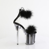 Black 20 cm FLAMINGO-824F exotic pole dance high heel sandals with feathers