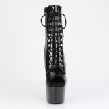 Black glitter 18 cm peep toe high heels ankle boots platform