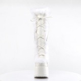 Faux fur trim goth 13 cm womens gothic chunky platform boots white