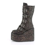 Glitter 14 cm SWING-G emo calf-high women boots platform with buckles black