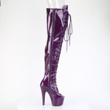 Glitter 18 cm PEEP TOE Violet thigh high boots with laces high heels