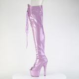 Glitter 18 cm PEEP TOE purple thigh high boots with laces high heels