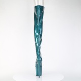 Glitter 20 cm PEEP TOE Teal thigh high boots with laces high heels