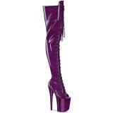 Glitter 20 cm PEEP TOE Violet thigh high boots with laces high heels