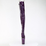 Glitter 20 cm PEEP TOE Violet thigh high boots with laces high heels