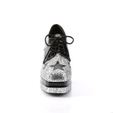 Glitter GLAMROCK-02 pimp shoes 70s mens disco platform shoes lace-up silver