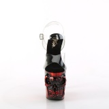 LED Skull platform 20 cm pleaser high heels transparent - red