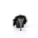 Leatherette 11,5 cm ELEGANT-401F Black mules high heels with marabou feathers