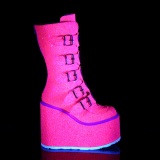 Neon 14 cm SWING-G emo calf-high women boots platform with buckles rose