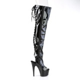 Patent 18 cm ADORE-3017 high heeled thigh high boots open toe with lace up