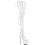 Patent 18 cm ADORE-3850 White overknee boots with laces