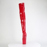 Patent 20 cm CRAZE-3000 Heelless platform overknee boots pony heels red