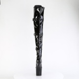 Patent 20 cm CRAZE-3028 Heelless platform overknee boots pony heels black