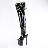 Patent 20 cm FLAMINGO-3017 Black overknee boots with laces