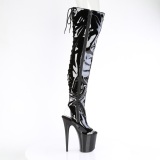 Patent 20 cm FLAMINGO-3017 Black overknee boots with laces