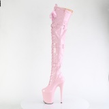 Patent 20 cm FLAMINGO-3028 high heeled thigh high boots with buckles rose