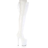 Patent 20 cm FLAMINGO-3850 White overknee boots with laces