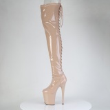 Patent 20 cm FLAMINGO-3850 beige overknee boots with laces