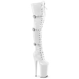 Patent 25,5 cm BEYOND-3028 high heeled thigh high boots with buckles white