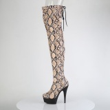 Patent snake pattern 15 cm DELIGHT brown overknee boots with laces