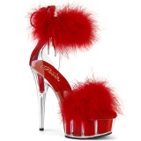 Red 15 cm DELIGHT-624F exotic pole dance high heel sandals with feathers