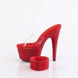 Red 18 cm 712RS pleaser high heels with ankle cuff rhinestone platform