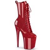 Red glitter 20 cm high heels ankle boots platform