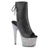 Rhinestone 18 cm ADORE-1018LG Exotic platform peep toe ankle boots black