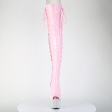 Rhinestones 18 cm open toe rose thigh high boots with laces high heels